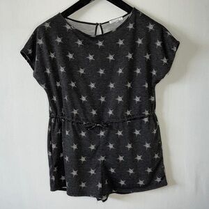 Antistar Womens Short Romper Size L Gray Star Print Sleeveless Drawstring.